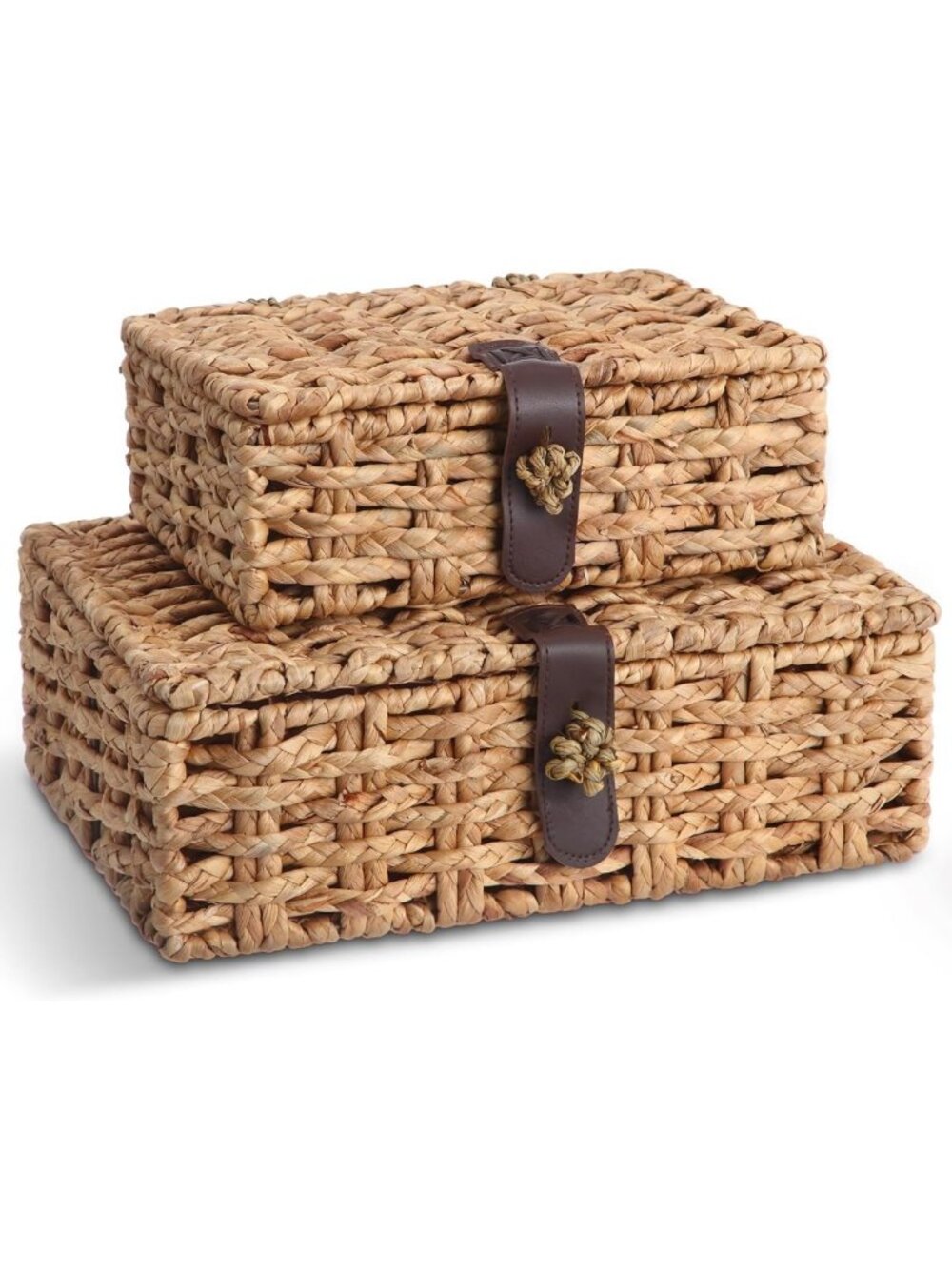 Set of 2 Seagrass Storage Baskets with Lid - Decorative Woven Organizers for